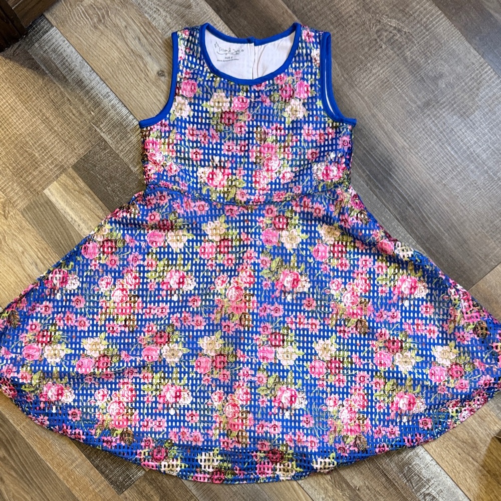 Pippa & Julie Blue Floral Fit-and-Flare Girls' Dress